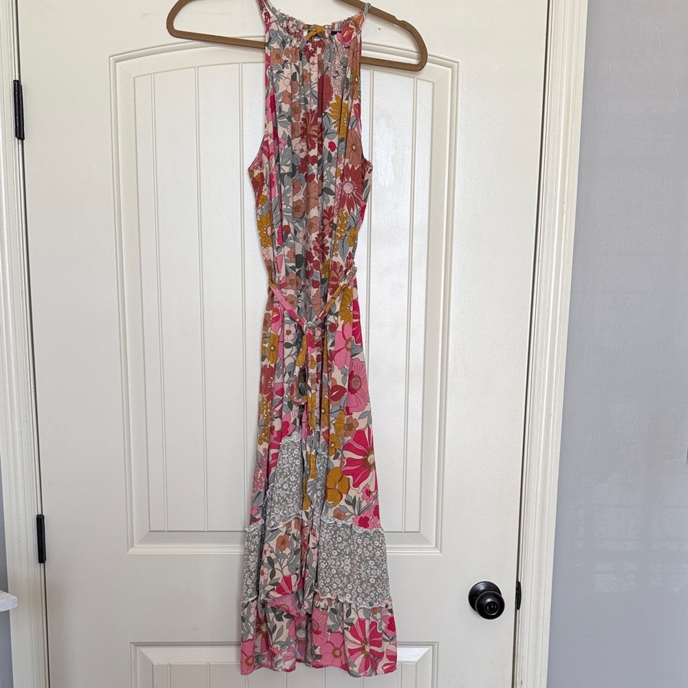 GiGio Floral Patchwork Maxi Dress in Pink and Mustard - Size L